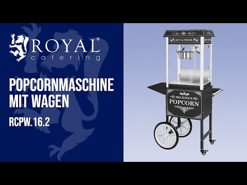 Video - Popcornmaschine mit Wagen - Retro-Design - schwarz - Royal Catering 