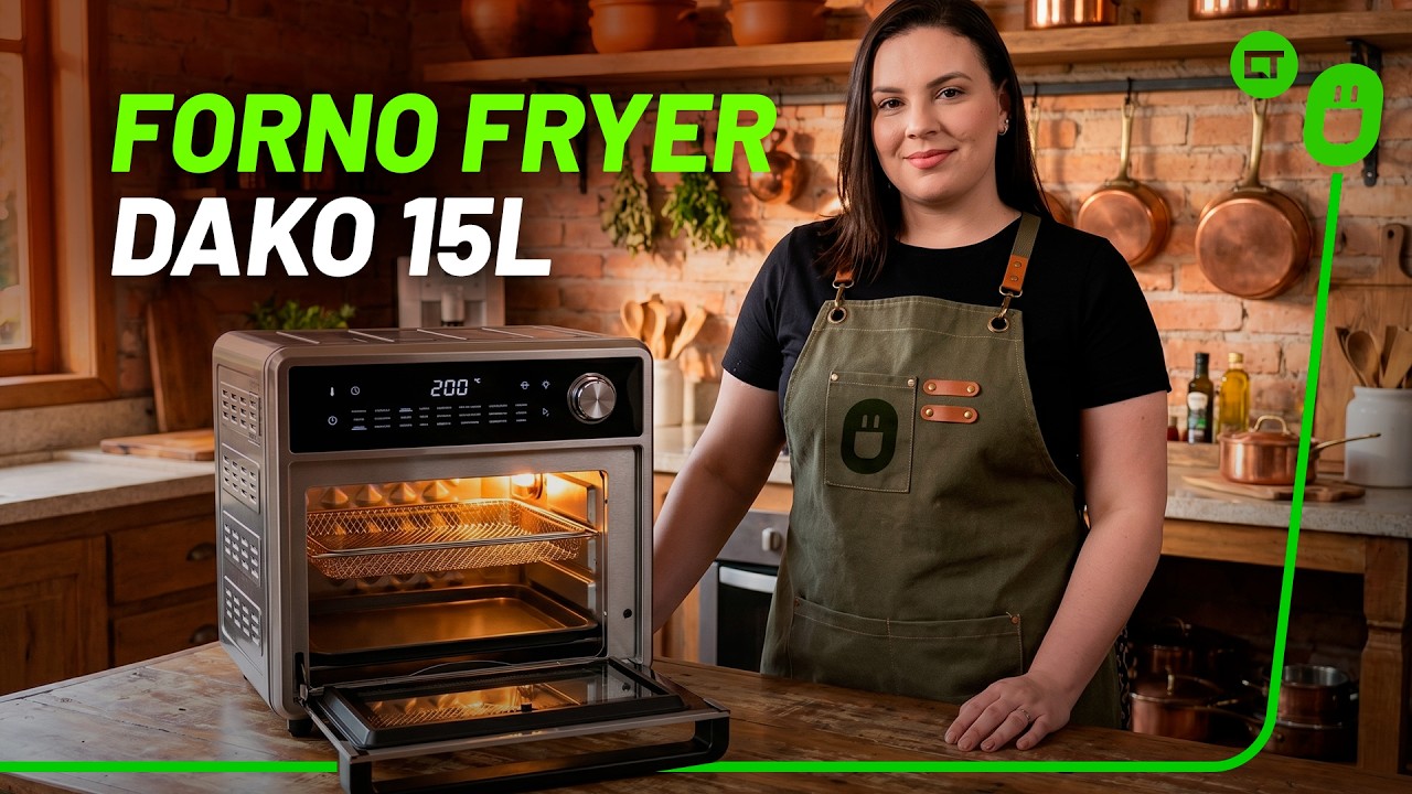 Miniatura da avaliação em vídeo de Fritadeira Dako Air Fryer 5 Litros Preto/Inox com Painel Analógico e Potência de 1700W