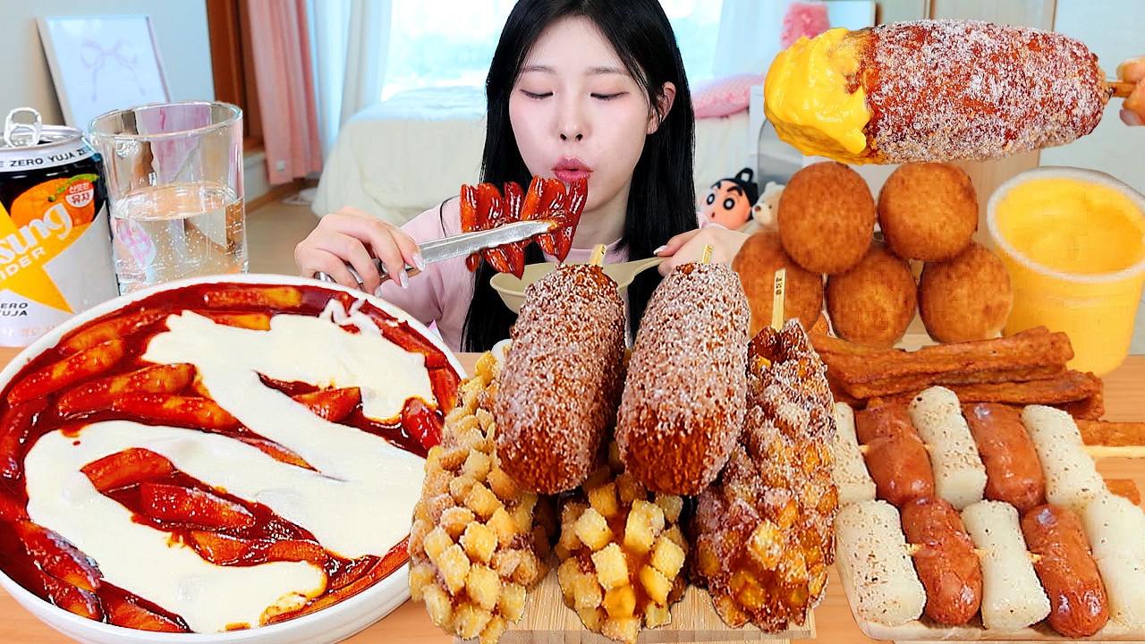 ASMR MUKBANG| 직접 만든 떡볶이 명랑핫도그 치즈볼 어묵튀김 먹방 & 레시피 FRIED CHICKEN AND Tteokbokki EATING
