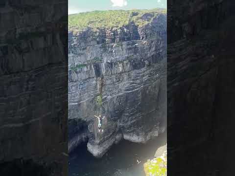 Lad lands on a bird after jumping off big cliff in Scotland