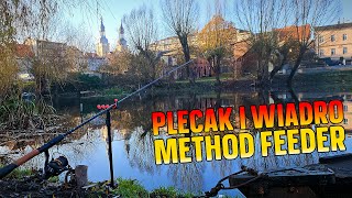 Plecak, wędka, wiaderko i METHOD FEEDER na małej RZECE