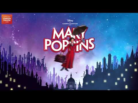 Mary Poppins musical trailer frame showing Mary and Bert dancing with the company in a brightly lit ensemble number