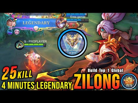25 Kills No Death!! Zilong LUNAR FEST Skin, 4 Minutes Legendary!! - Build Top 1 Global Zilong ~ MLBB