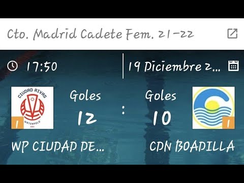 CADETE FEMENINO WP CIUDAD DE RIVAS VS CDN BOADILLA 19/12/2021