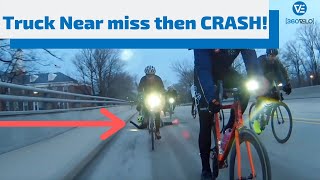 Rotating Paceline with Truck Near Miss then CRASH