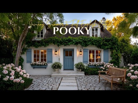 Inviting Summer to Fall English Cottage Inspired by Pooky in Soft White and Sky Blue