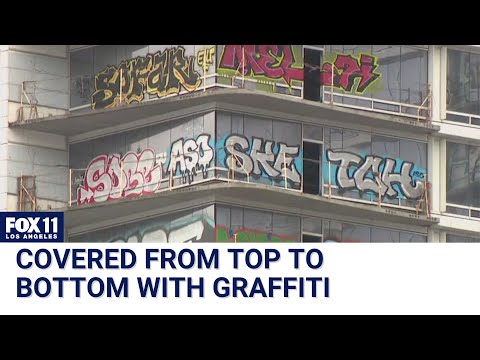 27-story LA high-rise tagged with graffiti from top to bottom