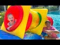 Nastya and dad are going to swim in the pool Nastya and dad are going to swim in the pool