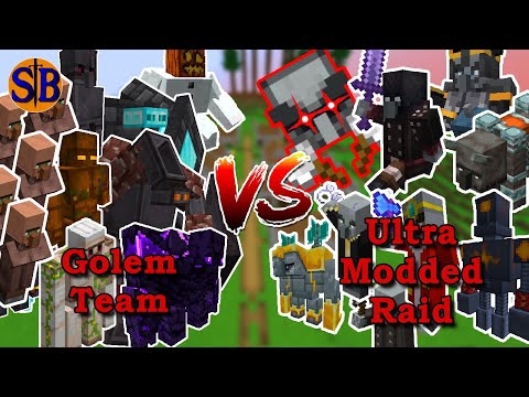 Golem Team Defend Against an ULTRA Modded Raid | Minecraft Mob Battle