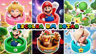 ESCOLHA UM BOTÃO 🍄 Mario 🟢 Luigi 👑 Princesa Peach 🐲 Bowser 🦖 Yoshi ⭐ Rosalina🪄 #dinoquiztopia