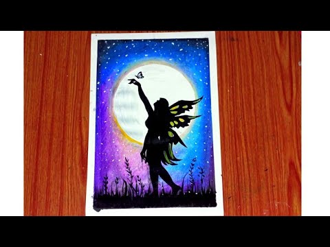 how to drawing moon light with fairy by oilpastele || easy painting || dry art #brahmastra#painting