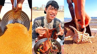 Fishermen eating seafood dinners are too delicious 666 help you stir-fry seafood to broadcast live 九