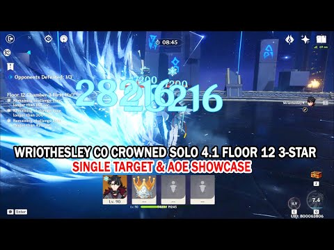 Wriothesley C0 Solo 4.1 Abyss Floor 12 3-Star - Single Target & AOE Showcase