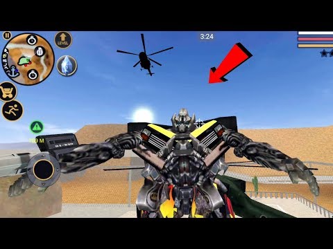 Vegas Crime Simulator - (transformer sit down on army base) - Kill Army Robot Car - Gameplay HD
