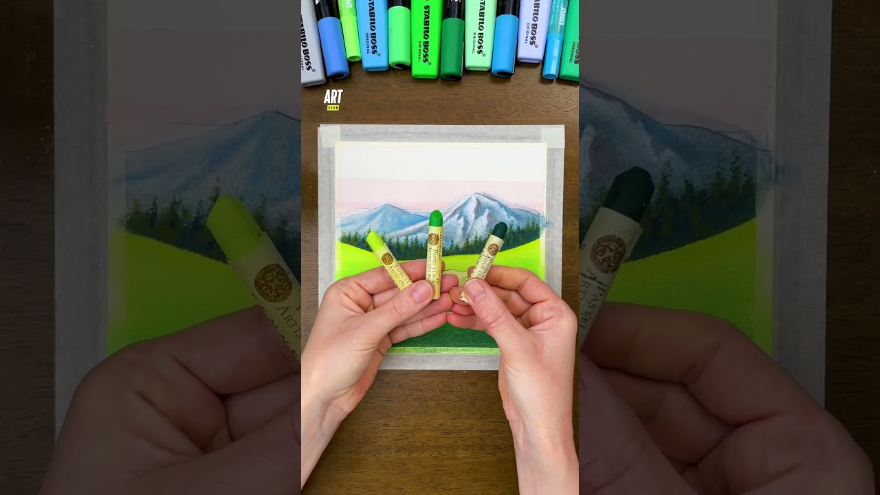 I draw a magical, heavenly landscape 😍⛰️ #ghibli #drawingtutorial #oilpastel #easytutorial #foryou