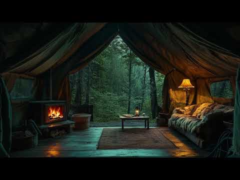 Rain on Tent and Campfire Crackling Near the River - w/ Sounds for Relaxation and Sleep