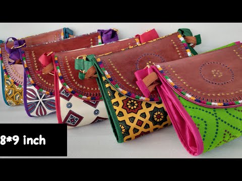 Kutch mashru silk leather flap bags