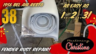 E38 Quick Welded Patch on a Rusty Fender!  1956 Chevy Bel Air Restoration