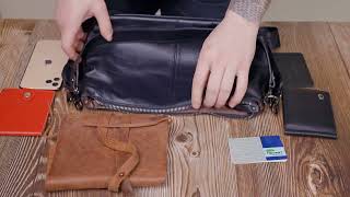 Повсякденна шкіряна сумка з двома знімними ременями Vintage 22379 чорна