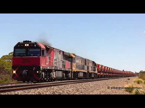 Loaded iron ore train 3033 behind MRL 004 diverges at Binduli, 29th Jan 2019.