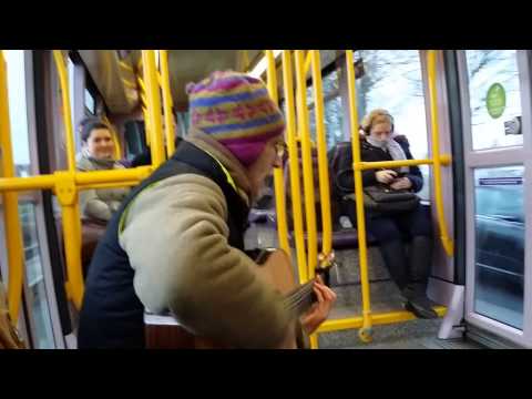 Two musicians on the Luas tram. Dublin O2.2014 part 1