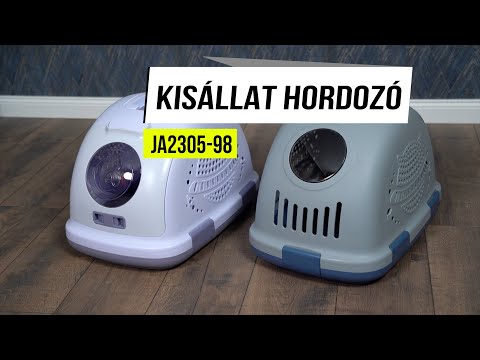 Macskahordozó, macska szállító, kisállat hordozó, szállítóbox szürke (JA2305-98) - Videó