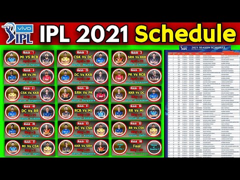 IPL 2021 - Full & Final Schedule | Official Schedule IPL 2021 | All Matches Schedule IPL 2021 |