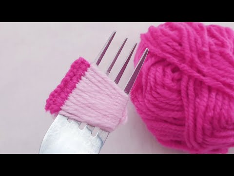 Hand Embroidery Amazing Trick - Easy Woolen Flower Making with Fork - DIY Craft Ideas