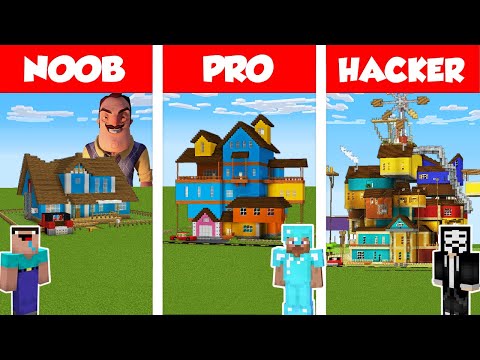 Minecraft NOOB vs PRO vs HACKER: HELLO NEIGHBOR HOUSE BUILD CHALLENGE in Minecraft / Animation