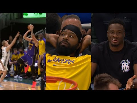 Luka Doncic insane one leg fading 3 has Lakers bench stunned and words with Thanasis 😂