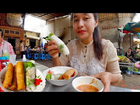 Taro Shrimp Rolls And Fresh Spring Rolls For Breakfast - Phnom Penh Street Food At Market