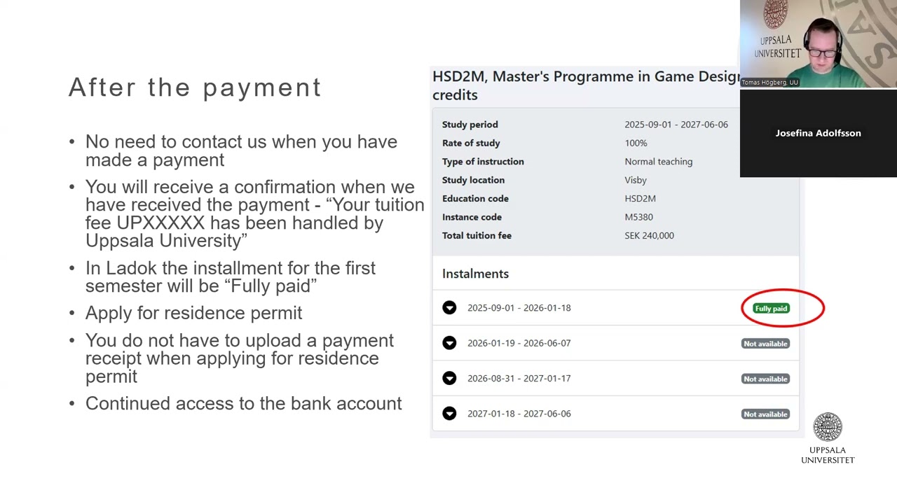 Paying the tuition fee