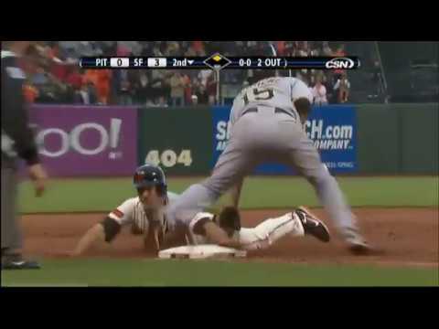 2009 Giants Andres Torres triples, scoring a pair vs Pirates (7.27.09)
