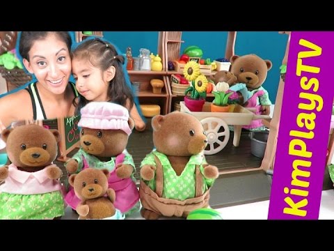 Unbox Woodzeez Farmers Market and Snuggles Bear Family Miniature Toys Video