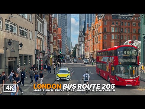 Exploring London’s Inner City by Bus | London Bus 205 Ride from Marble Arch to Bow Church | 4K HDR