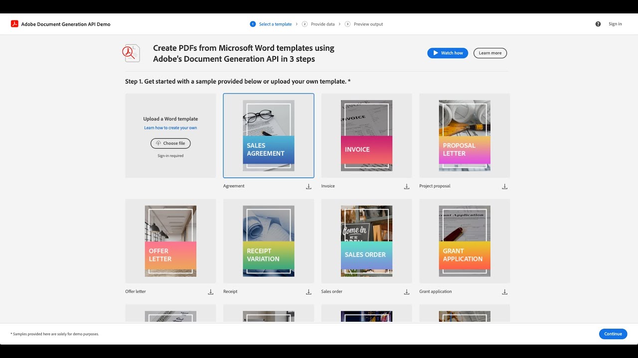 Adobe Document Generation - Demo Playground