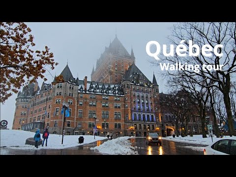 Caminhando na cidade de Quebec ❄ | Petit Champlain | Château Frontenac | Place d'Youville | Tour 2023 [UHD]