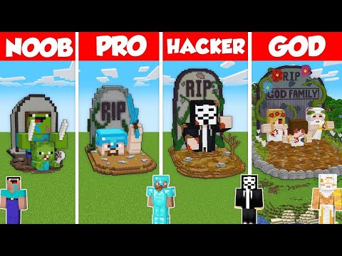 ZOMBIE GRAVE STATUE HOUSE BUILD CHALLENGE - Minecraft Battle: NOOB vs PRO vs HACKER vs GOD/Animation