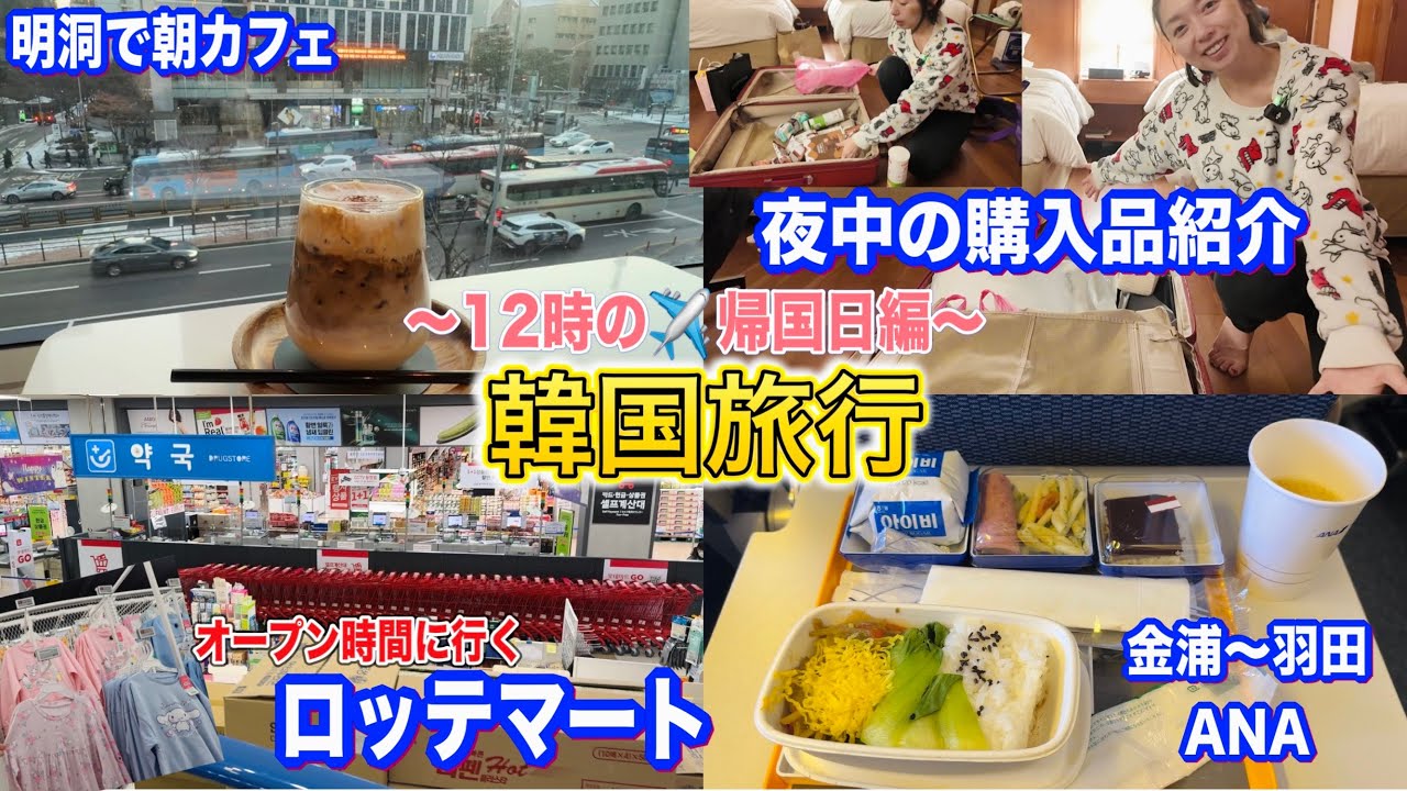 【韓国旅行】12時の飛行機！購入品あんまりないけど紹介😇帰国日VLOG/明洞朝活/ロッテマート