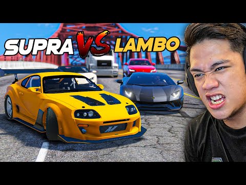 Turbo SUPRA Vs. 4 Lamborghini Supercars!! *Intense Race* | GTA V