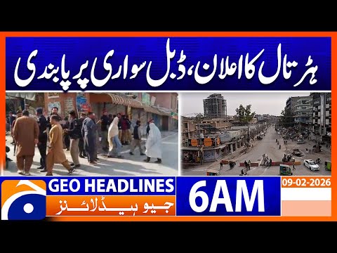 PTI calls for Sunday strike | Headlines Geo News 6 AM (9th Feb 2026)