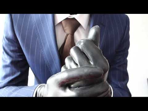 Put on classic suit with latex mask and gloves