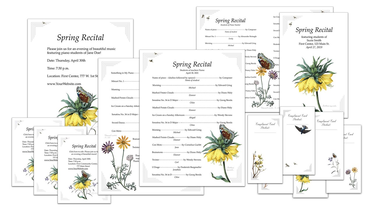 Flower Etching Recital Program Template - Editable!