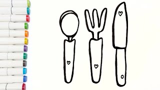Easy Spoon Drawing for Kids| Spoon,Fork, and Knife Tutorial #drawing #spoon #knife #fork #kids