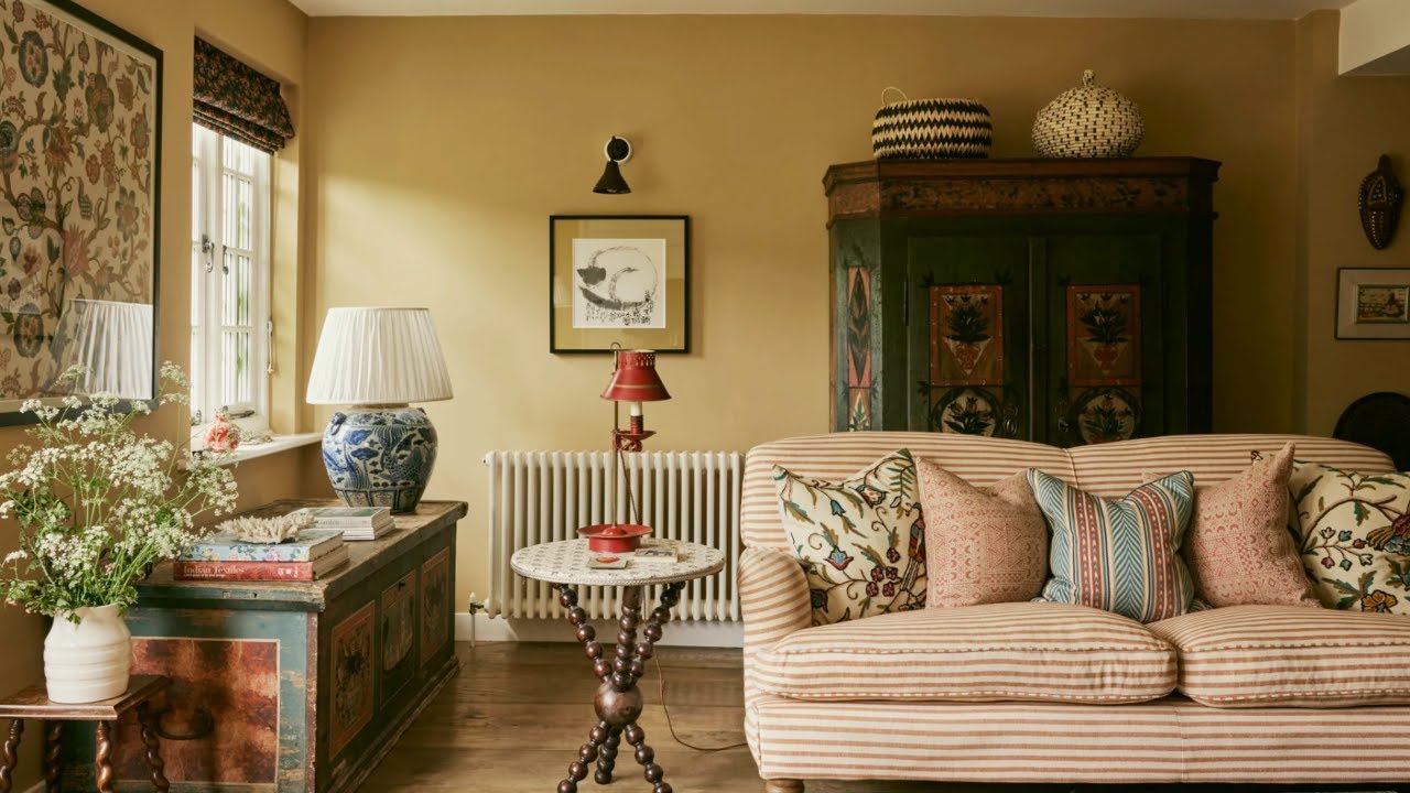 This English country cottage is all about warmth, pattern, and home
