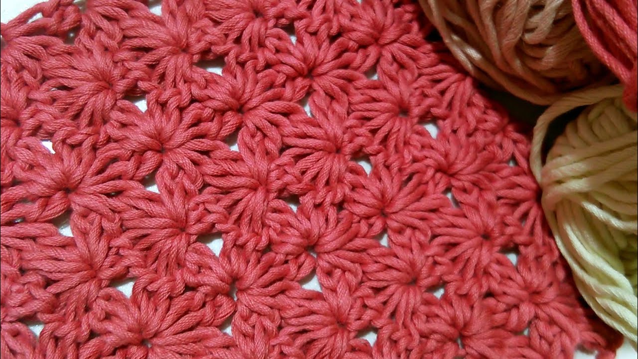 笹編みの編み方 *ささ編み* （かぎ針編み）/ How To Crochet * Star Stitch * design B