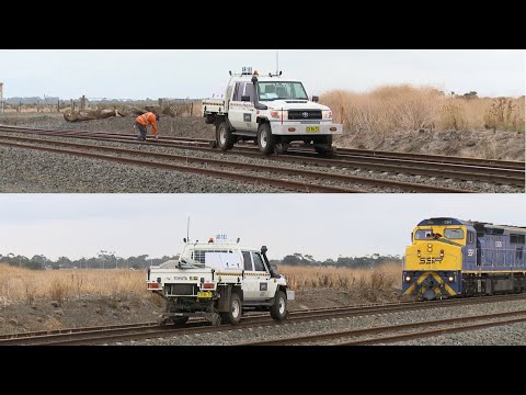 Toyota Landcruiser Dual Cab Hi-rail Crosses 7748V SSR Grain - PoathTV Australian Trains & Railways