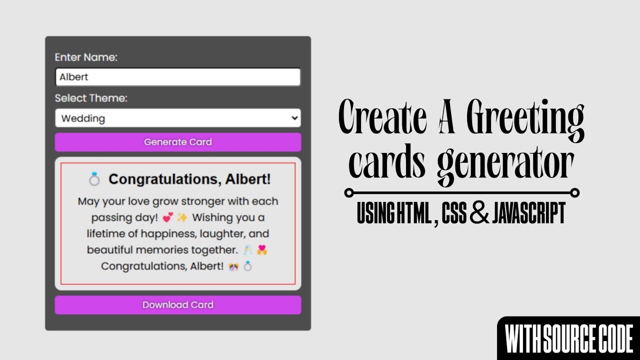 Create a Greeting Card Generator using HTML, CSS & Javascript | Techtitive
