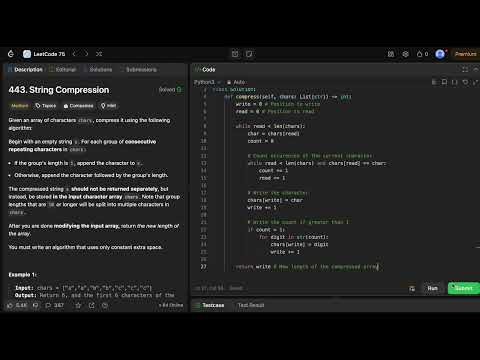 Leetcode 75 String Compression 9 Of 75 Python Leetcode Solution