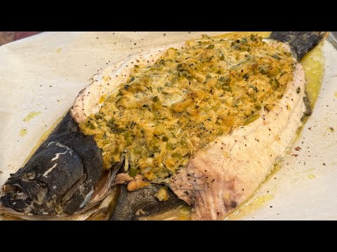 Baked Whole flounder stuffed with crabmeat